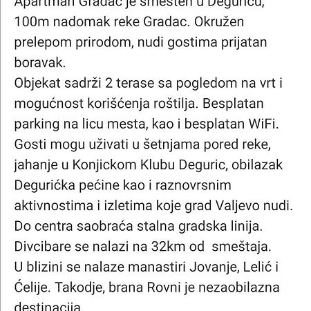 Apartman Gradac Deguric Valjevo Dış mekan fotoğraf