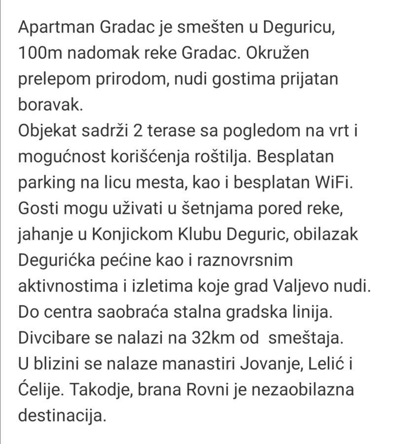 Apartman Gradac Deguric Valjevo Dış mekan fotoğraf